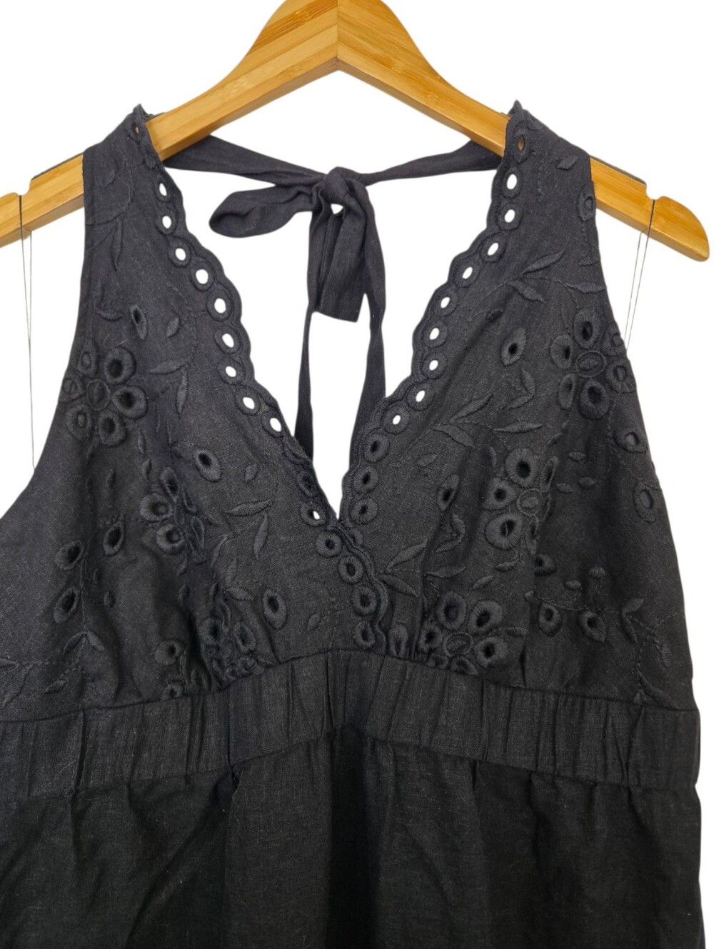 🖤 Adrianna Papell Woman Black Eyelet Embroidered Maxi Dress | Size 18W | Linen - Picture 3 of 8